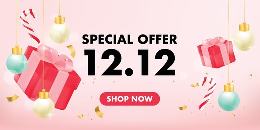 12.12 sale banner template design with balloon for web or social media. 3d render.