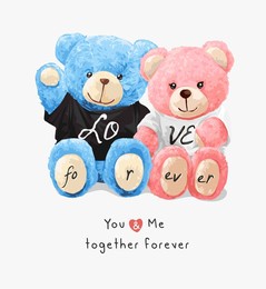 colorful bear doll couple in love t shirt vector illustration