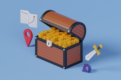 treasure chest 3d illustration. trove 3d illustration.