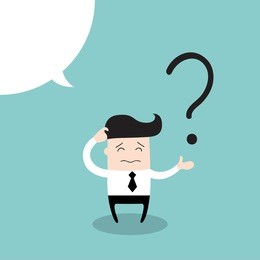 business man scratches his head in indecision on a question mark. business concept.  vector illustration