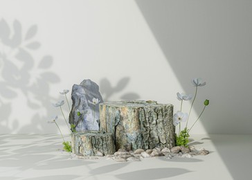 natural beauty podium. 3d realistic podium for product display. 3d rendering illustration.
