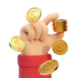 3d illustration cartoon hand gesture with dollar coin symbol