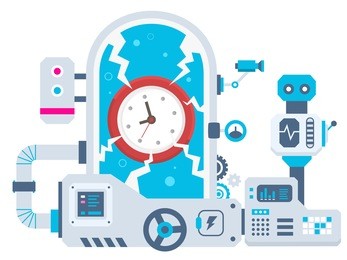 vector industrial illustration background of the factory for clock. color bright flat design for banner, web, site, advertising, print, poster.