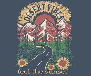 desert with sunflower vector design. desert vibes vector graphic print design for apparel, stickers, posters, background and others. cactus wild road trip vintage artwork.
