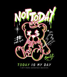 typography slogan with colorful bear doll graphic vector illustration on black background