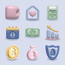 icons set money 3d style