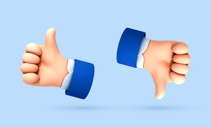 3d cartoon hand with thumb up and down gesture. vote or rating signs concept. vector 3d illustration
