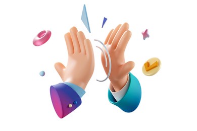 high five hands 3d rendered illustration. teamwork business success. winning congratulations. celebration of win. colleagues friendship. 3d illustration