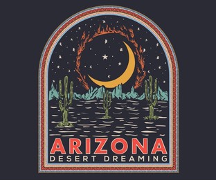 arizona desert dreaming vector t-shirt design. desert sun, moon and star artwork for t-shirt and others.