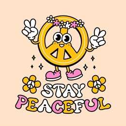 cute funny peace sign t-shirt print design. vector retro vintage cartoon character illustration. funny hippie peace symbol slogan print for t-shirt,poster,sticker,logo art concept