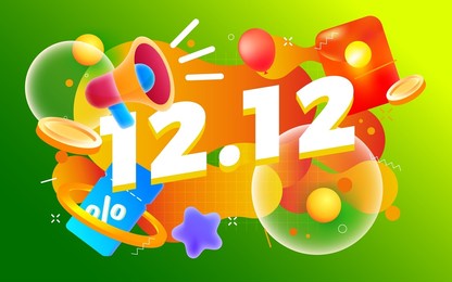 double eleven, double twelve, online shopping promotion with red envelopes and gift boxes on the background, vector illustration