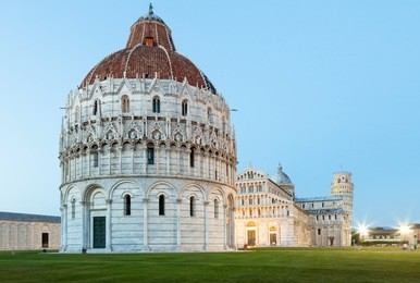 baptistery, cathedral and leaning tower in pisa, italy