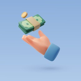 3d human hand receive coin and notes money, earnings income and finance concept. eps 10 vector.