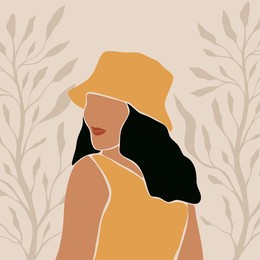 woman portrait. abstract female face modern girl avatar contemporary style, floral art print. minimal vector illustration