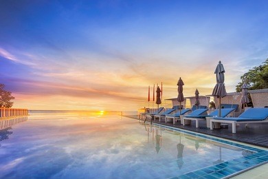 water pool  vacation with sunrise background