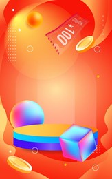 online shopping gift box with gold coins and red envelopes on the background, vector illustration