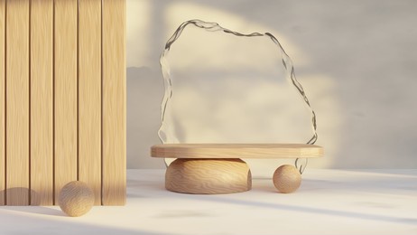 3d rendering, brown wood podium, cosmetic display stand on brown background. abstract stone platform podium product presentation backdrop.