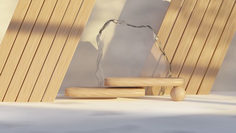 3d rendering, brown wood podium, cosmetic display stand on brown background. abstract stone platform podium product presentation backdrop.