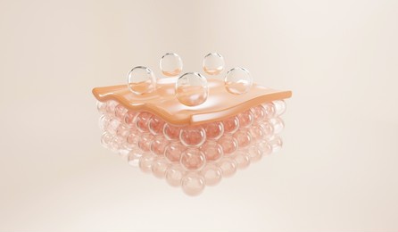 serum and vitamin drop on skin cell. closeup oli and vitamin drop on skin cell. serum through the skin layer and reduce up saggy skin. 3d rendering.  