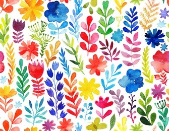 vector pattern with flowers and plants. floral decor. original floral seamless background. bright colors watercolor, autumn-summer botanical elements