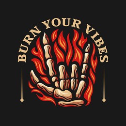 rock hand sign burning logo badge lettering quotes. bone retro old school tshirt design