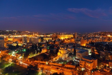 jerusalem old city and mount of olives at night, israel