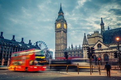 double-decker bus in night london