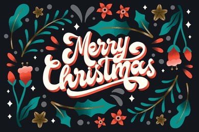 flat hand draw merry christmas seasonal vector design background 