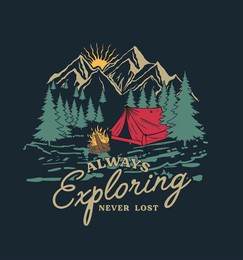 college. camping tent. vintage tee print design. camping and outdoor adventure vintage emblems.
