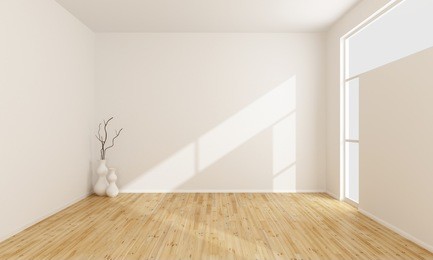 empty white room with wooden floor and window-3d rendering