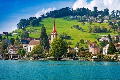 panorama of weggis, alps, switzerland