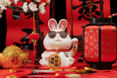 rabbit spring festival picture material(translation:good luck in the year of the rabbit,blessing,whatever you want comes true,into,forever,meaning,good luck and good luck.)