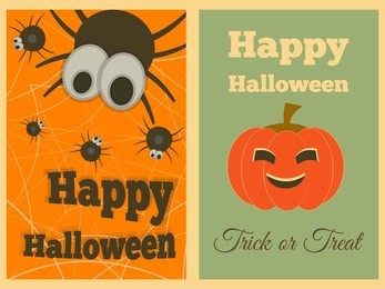 happy halloween retro cards set. illustration.