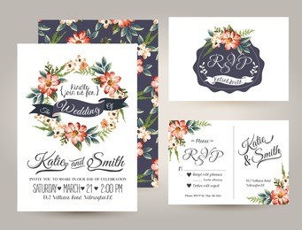 wedding invitation card suite with daisy flower templates