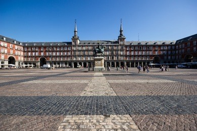 madrid, plaza mayor with clear blue sky, no people. spain