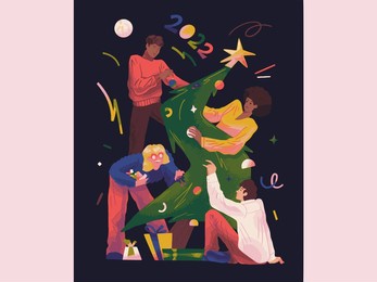 merry christmas and happy new year christmas celebration postcard website hero image illustration 2022