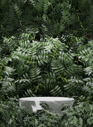 black empty podium blank product shelf standing backdrop. 3d rendering.