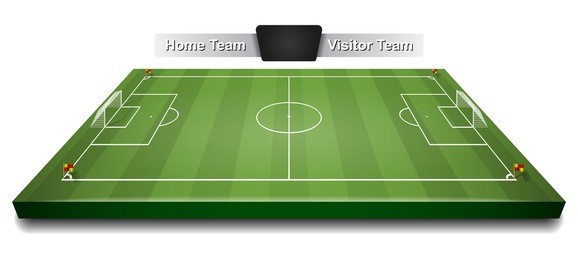 vector green 3d soccer field or football field, gridiron with digital board