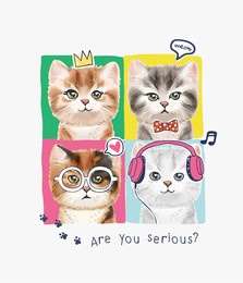 typography slogan with cute kittens with accessories vectror illustration