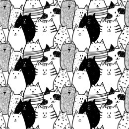doodle funny cats seamless pattern.