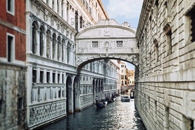 view of the famous bridge of sighs in venice 