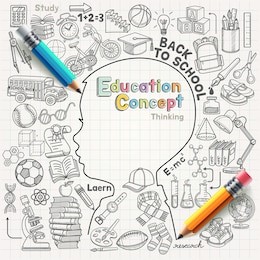 education concept thinking doodles icons set. vector illustration.