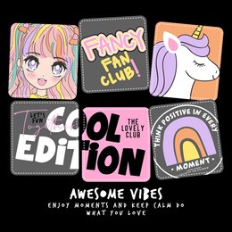 cute illustrations and slogans filled to squares.vector illustration design for cute graphic, t shirt print.