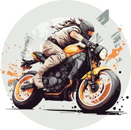 a man riding on fashion motocross motorcycle abstract circle background, best use for sticker