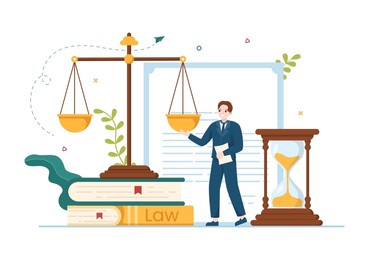 law firm services with justice, legal advice, judgement and lawyer consultant in flat cartoon poster hand drawn templates illustration