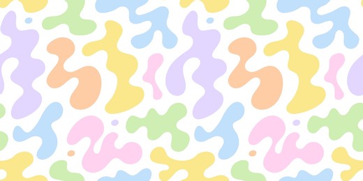 abstract wavy y2k shape seamless pattern illustration. modern minimalist art print background of psychedelic curvy shapes on colorful pastel backdrop. neon fashion fabric, liquid texture design.