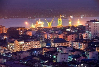 night view of yangon  yangon, myanmar.