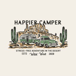 camper illustration classic car graphic desert design cactus vintage