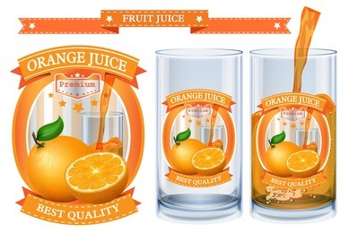 orange juice label vector visual, ideal for fruit juice. can drawn with mesh tool. fully adjustable & scalable. vector illustration 