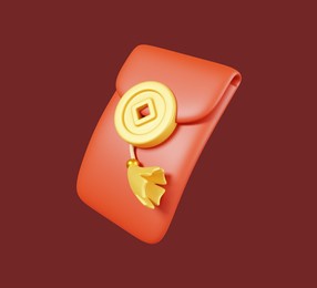 angpao aka. cny red envelope isolated on red background. chinese new year elements icon. 3d render illustration.